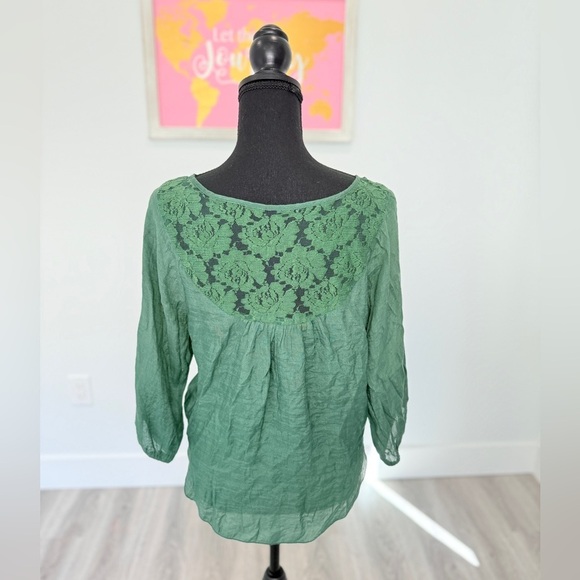 Mine Green Button Up Front Tie Blouse (L) - Picture 3 of 8